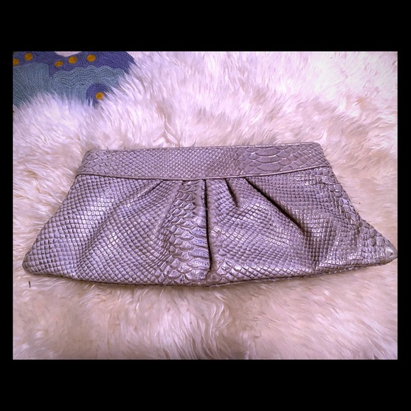 Authentic Lauren Merkin Python Clutch light Gray - Picture 1 of 7
